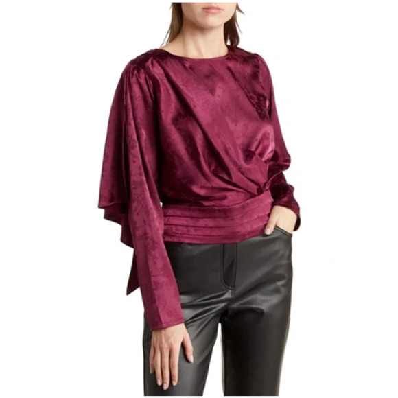 Ronny Kobo NWT Women's Monet Floral Blouse Open Slit Back Purple Top Size L - Picture 1 of 7